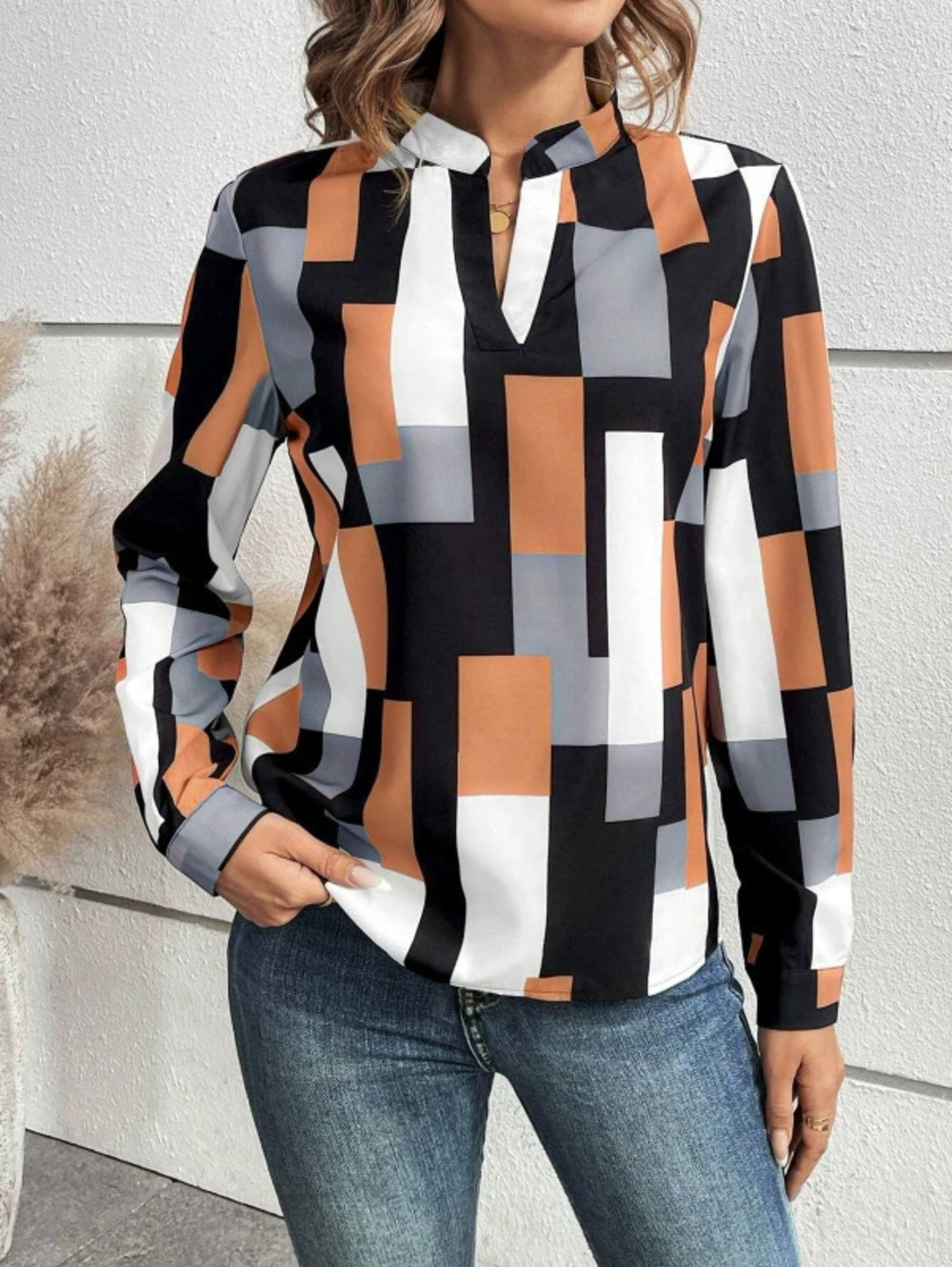 ZARA Plaid Print Long Sleeve Top